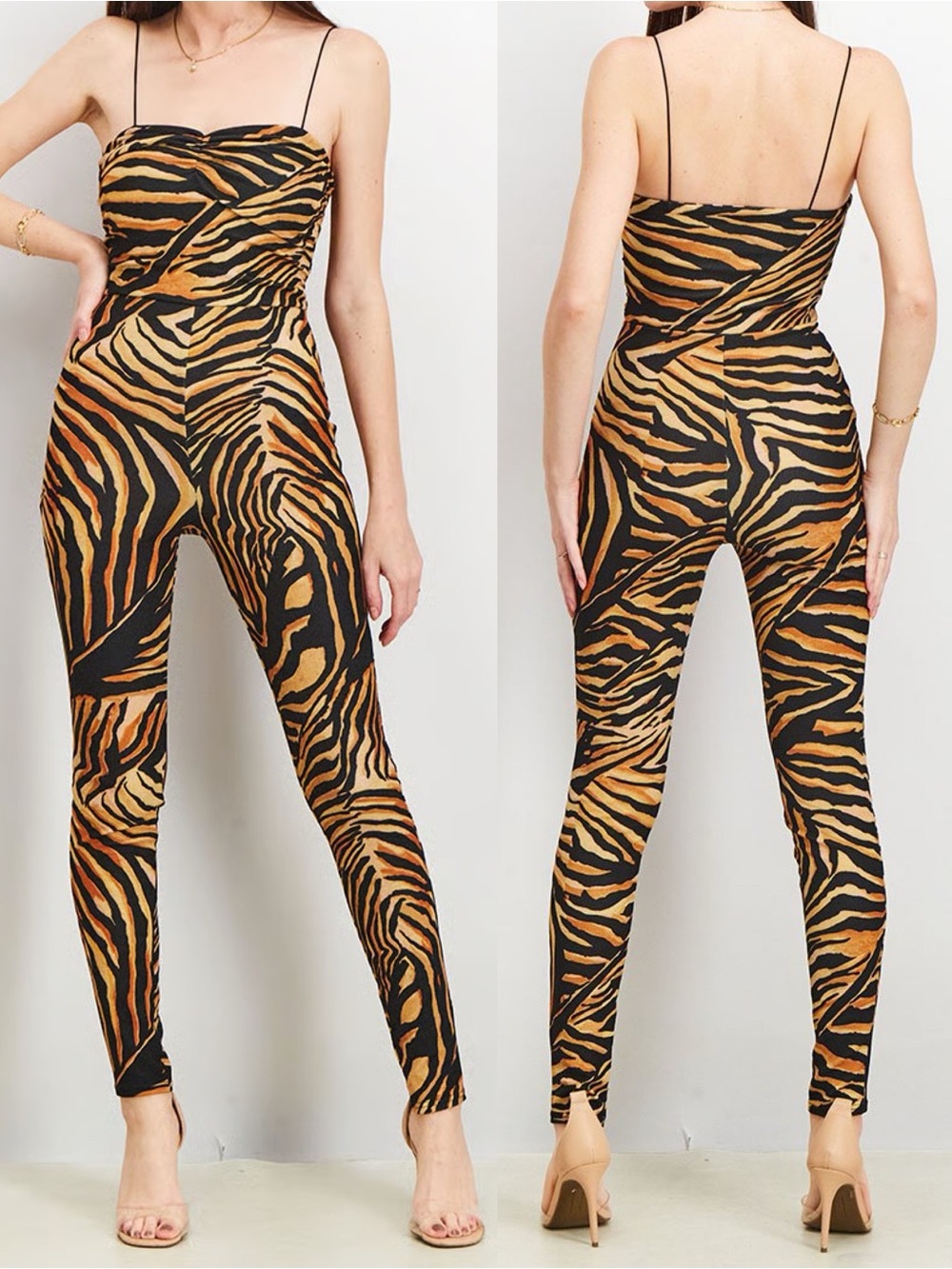 Asos Tiger Stripe / Animal Print Sleeveless Jumpsuit Sz 6